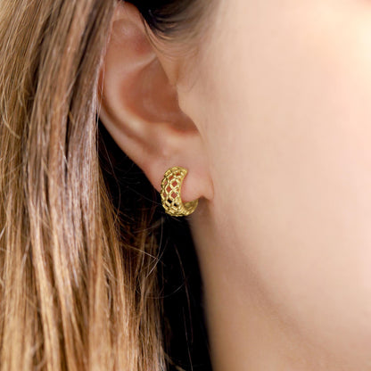 18ct Solid 1 Micron Gold Plated Lattice Effect Earrings PER3012 - FJewellery
