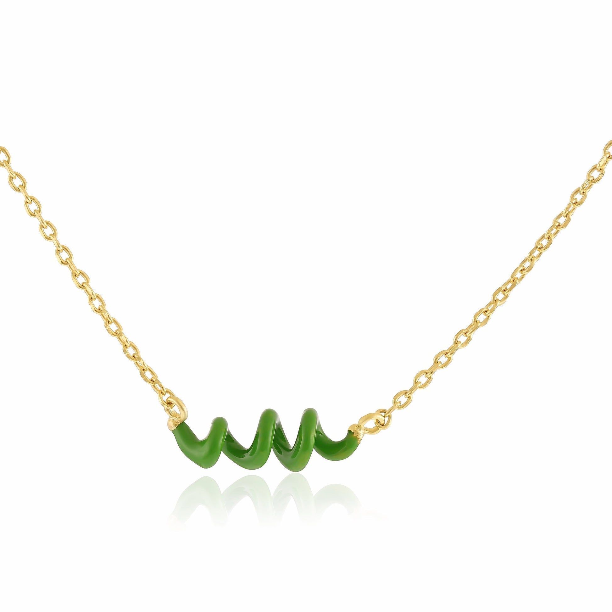 18ct Solid 1 Micron Gold Plated Necklace With Green Enamel Twist PNK3001G - FJewellery