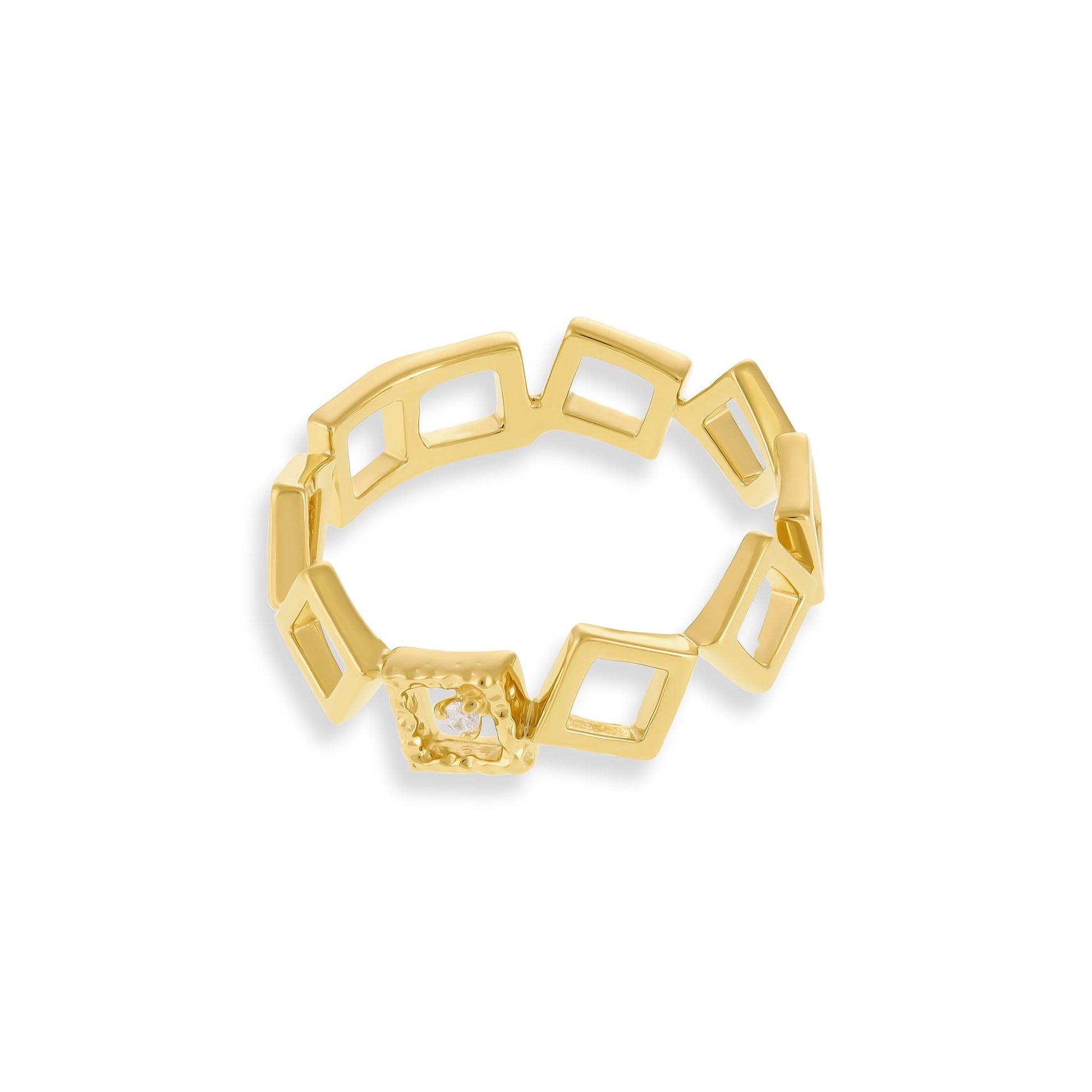 18ct Solid 1 Micron Gold Plated Silver Cubic Zirconia Geometric Ring PRN3010 - FJewellery