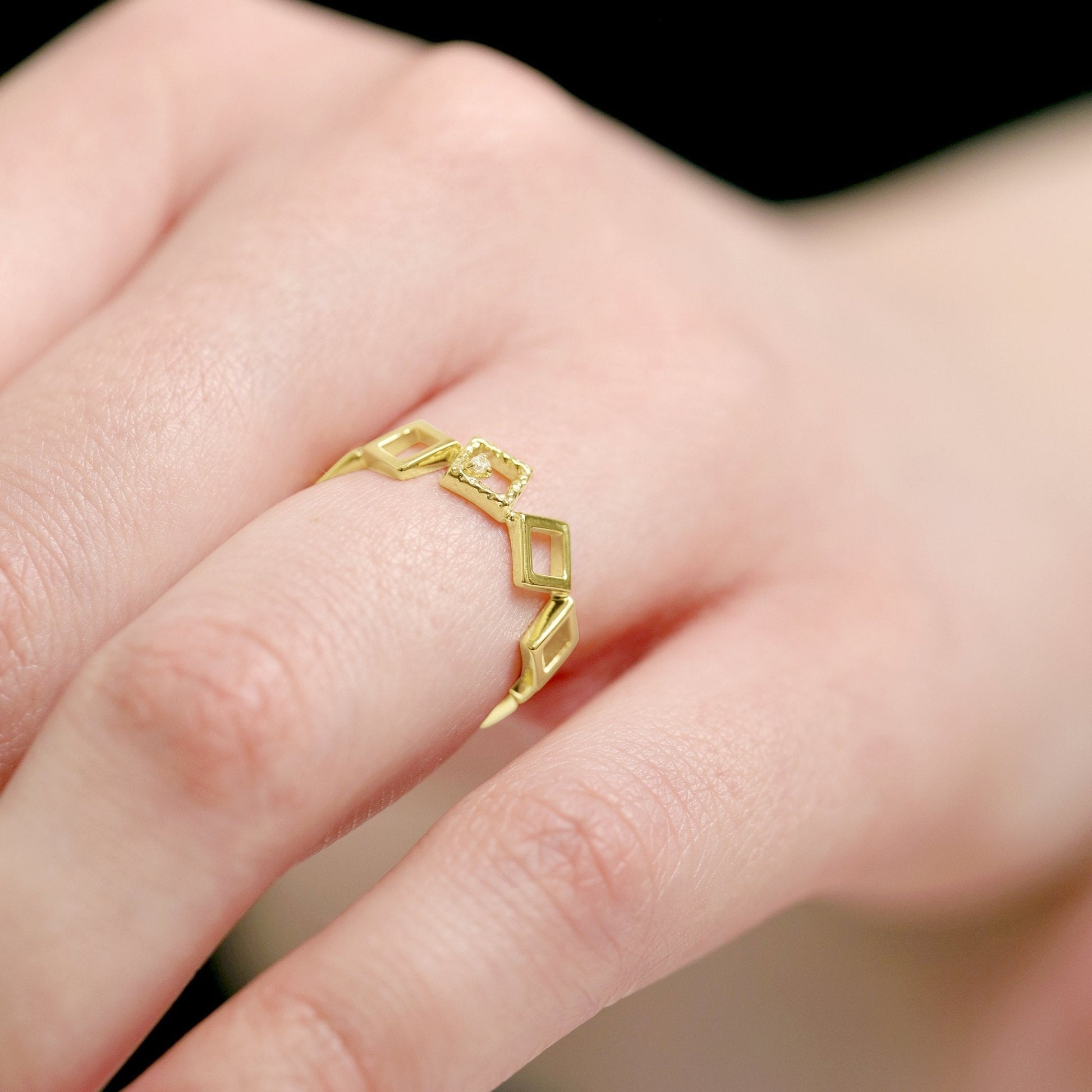 18ct Solid 1 Micron Gold Plated Silver Cubic Zirconia Geometric Ring PRN3010 - FJewellery