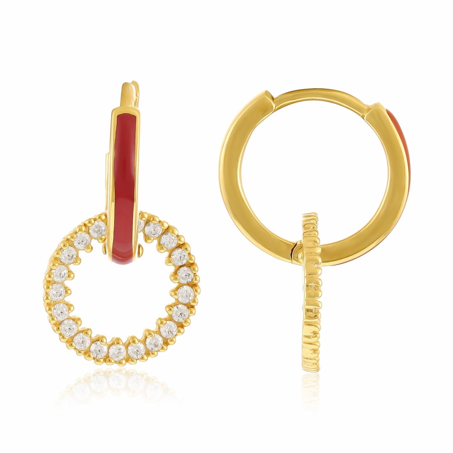 18ct Solid 1 Micron Gold Plated Silver Enamel Hoop Cubic Zirconia Earrings PER3003B - FJewellery