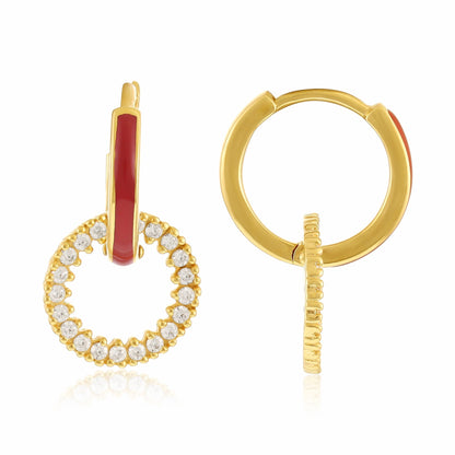 18ct Solid 1 Micron Gold Plated Silver Enamel Hoop Cubic Zirconia Earrings PER3003B - FJewellery