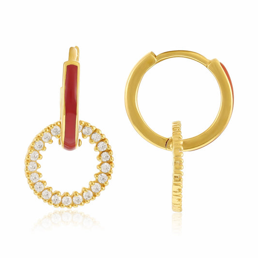 18ct Solid 1 Micron Gold Plated Silver Enamel Hoop Cubic Zirconia Earrings PER3003B - FJewellery