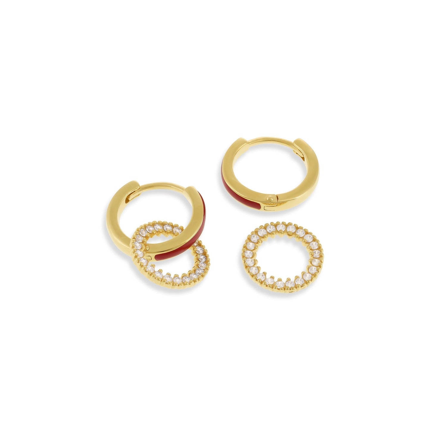 18ct Solid 1 Micron Gold Plated Silver Enamel Hoop Cubic Zirconia Earrings PER3003B - FJewellery