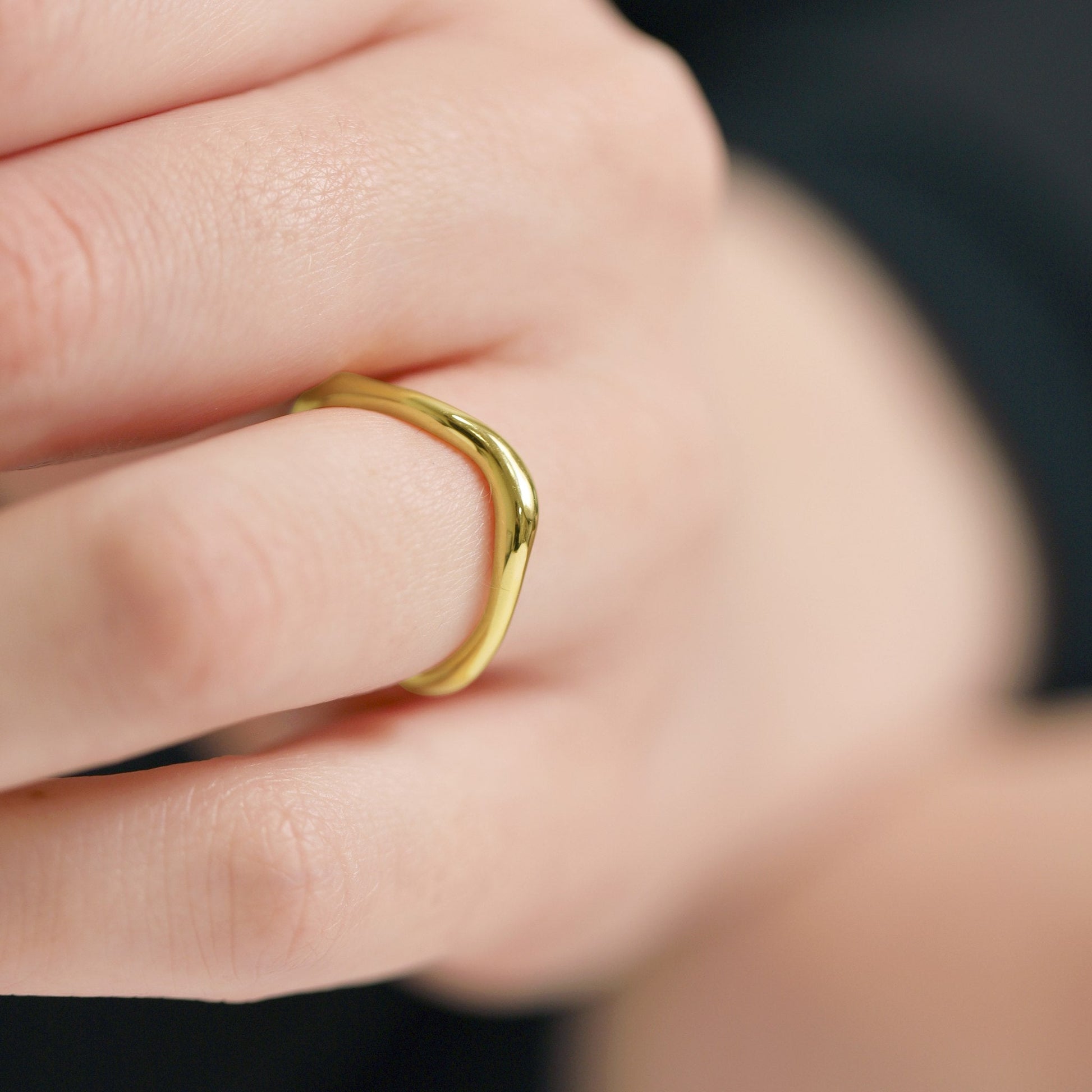 18ct Solid 1 Micron Gold Plated Silver Wavy Ring PRN3007 - FJewellery