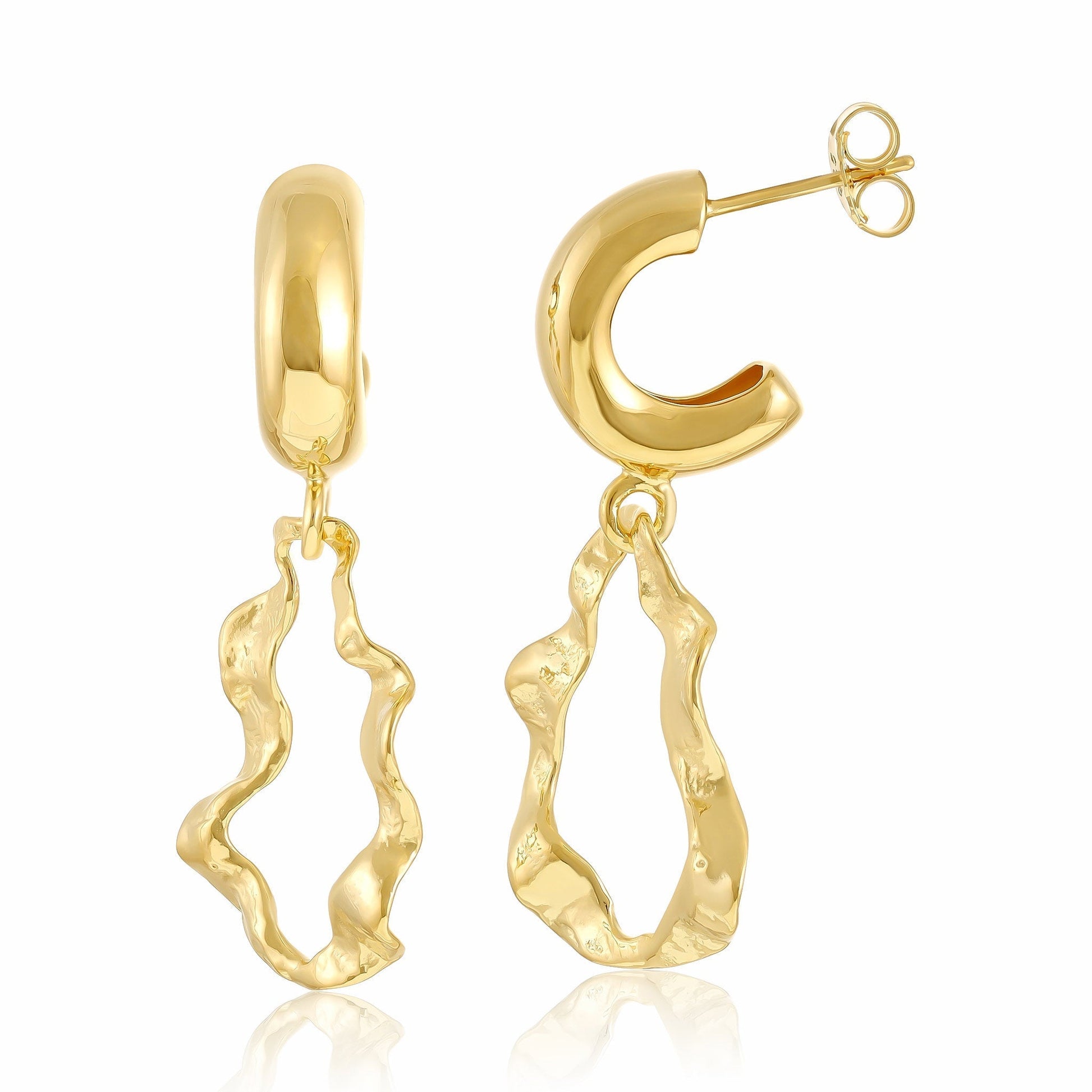 18ct Solid 1 Micron Gold Plated Sterling Silver Earrings With Twisted Gold Drop PER3013 - FJewellery