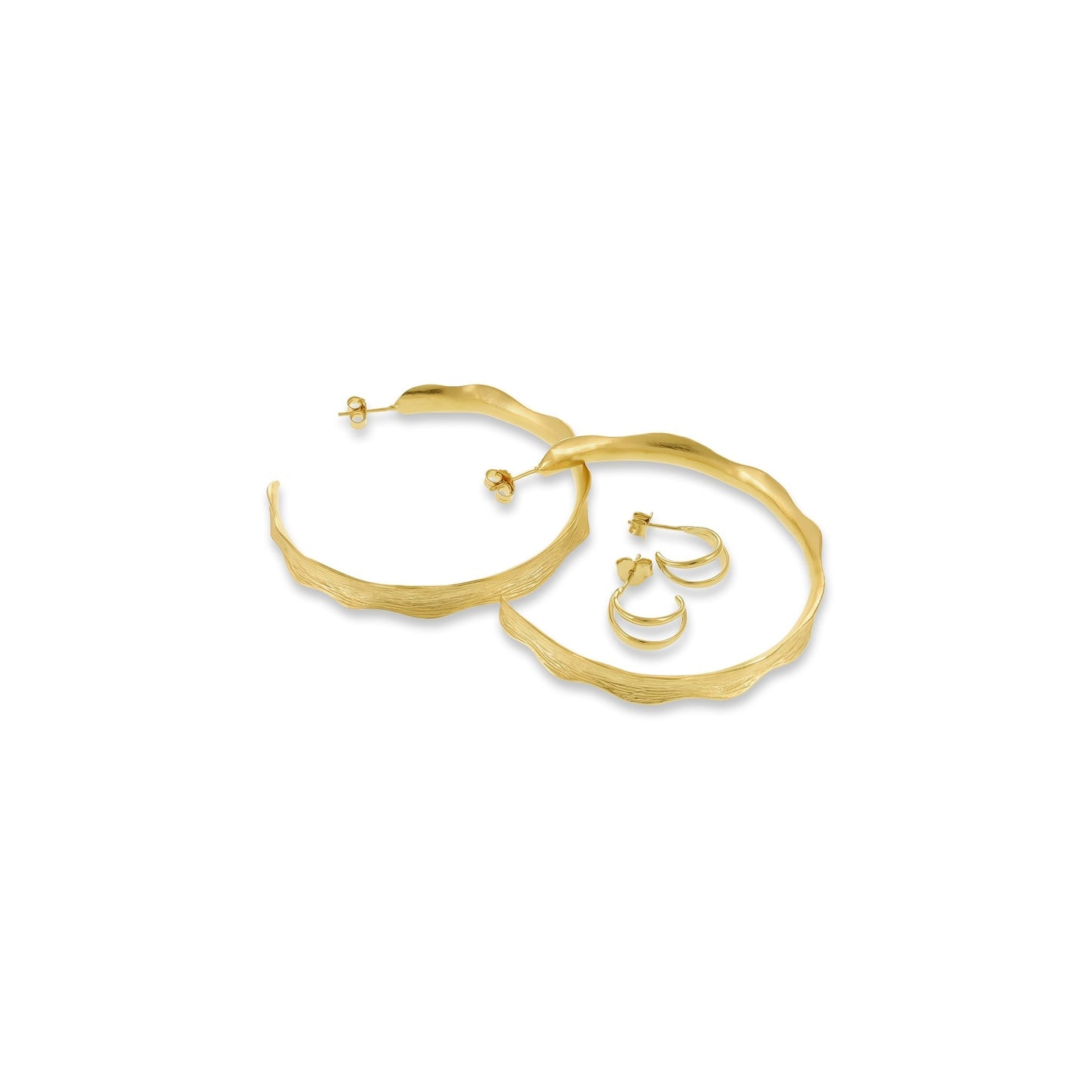 18ct Solid 1 Micron Gold Plated Sterling Silver Large Earrings PER3015 - FJewellery