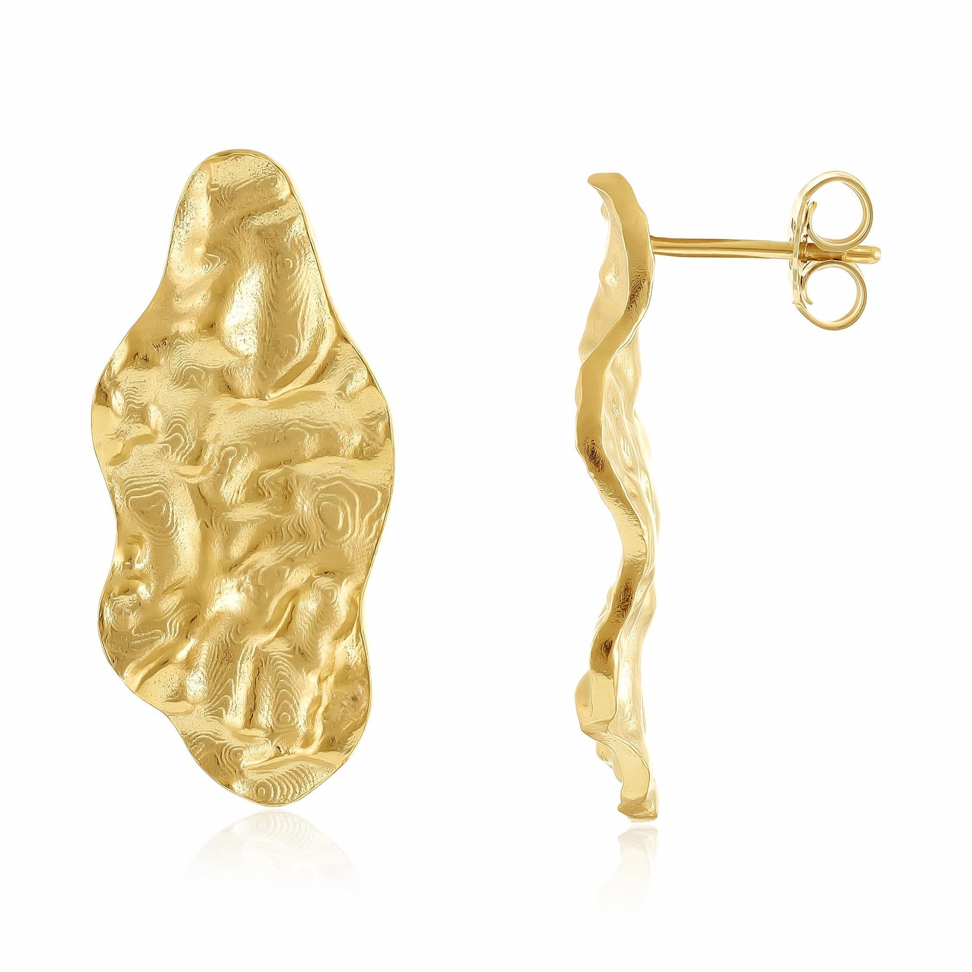 18ct Solid 1 Micron Gold Plated Sterling Silver Long Nugget Earrings PER3002 - FJewellery