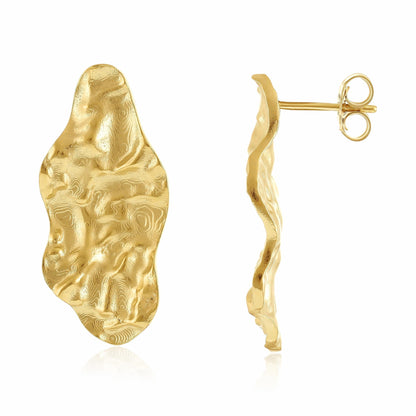 18ct Solid 1 Micron Gold Plated Sterling Silver Long Nugget Earrings PER3002 - FJewellery