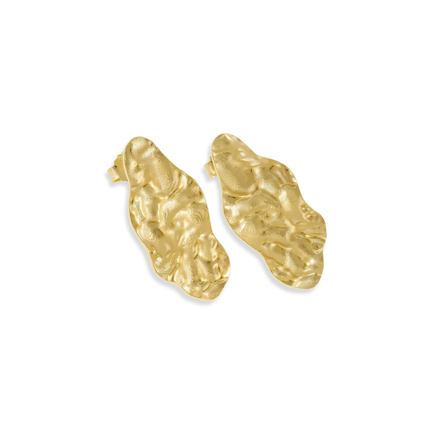 18ct Solid 1 Micron Gold Plated Sterling Silver Long Nugget Earrings PER3002 - FJewellery