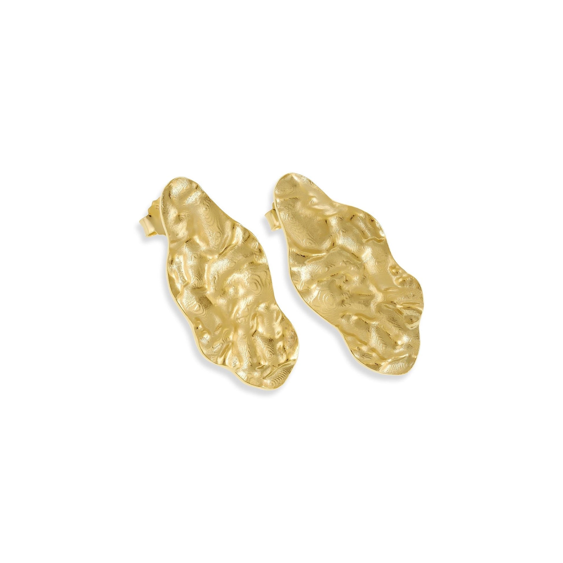 18ct Solid 1 Micron Gold Plated Sterling Silver Long Nugget Earrings PER3002 - FJewellery