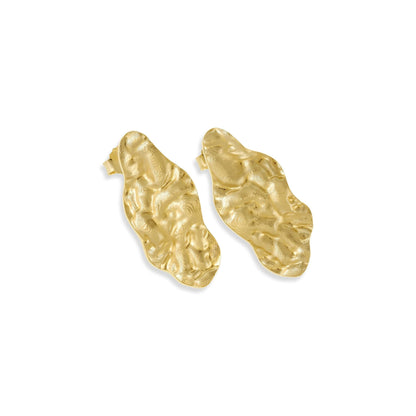 18ct Solid 1 Micron Gold Plated Sterling Silver Long Nugget Earrings PER3002 - FJewellery