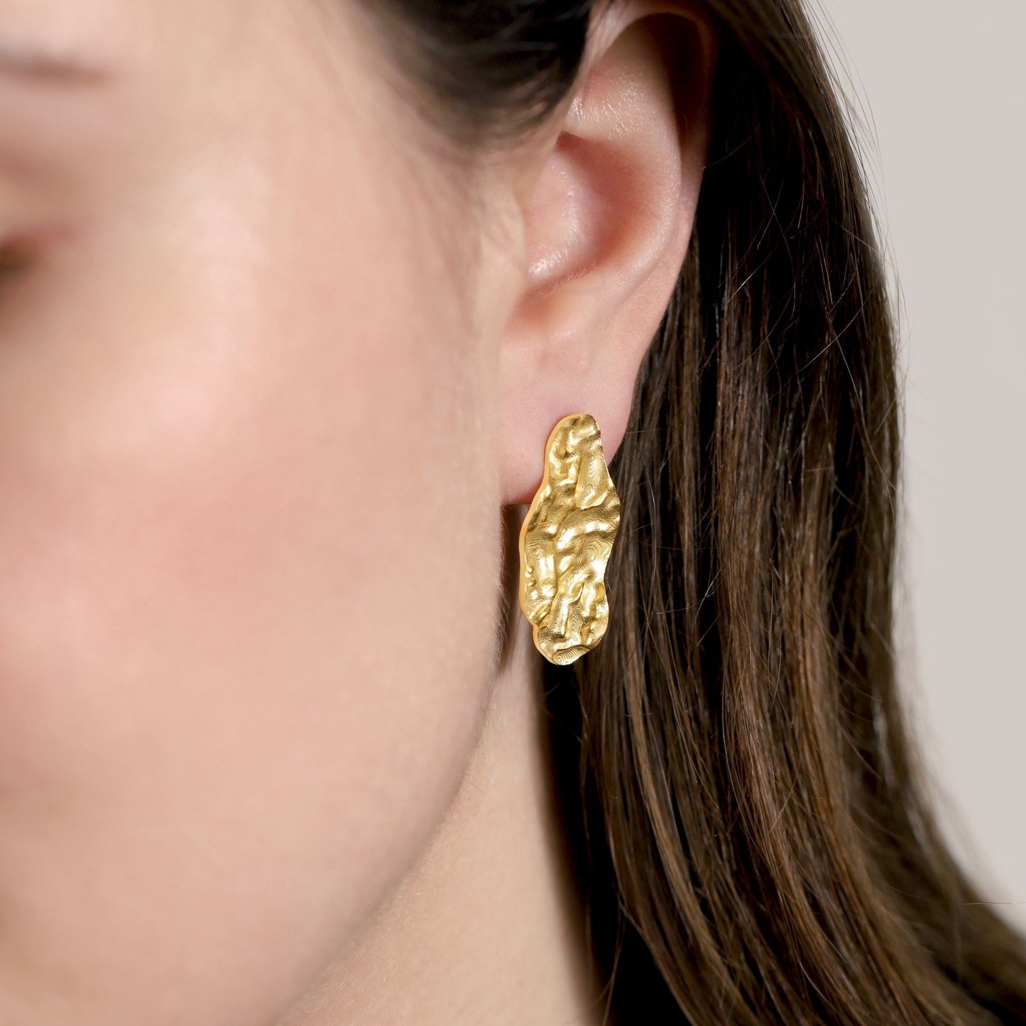 18ct Solid 1 Micron Gold Plated Sterling Silver Long Nugget Earrings PER3002 - FJewellery