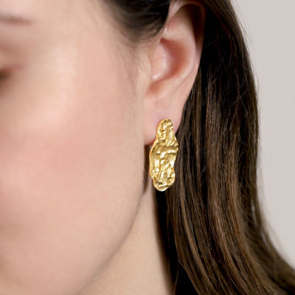 18ct Solid 1 Micron Gold Plated Sterling Silver Long Nugget Earrings PER3002 - FJewellery