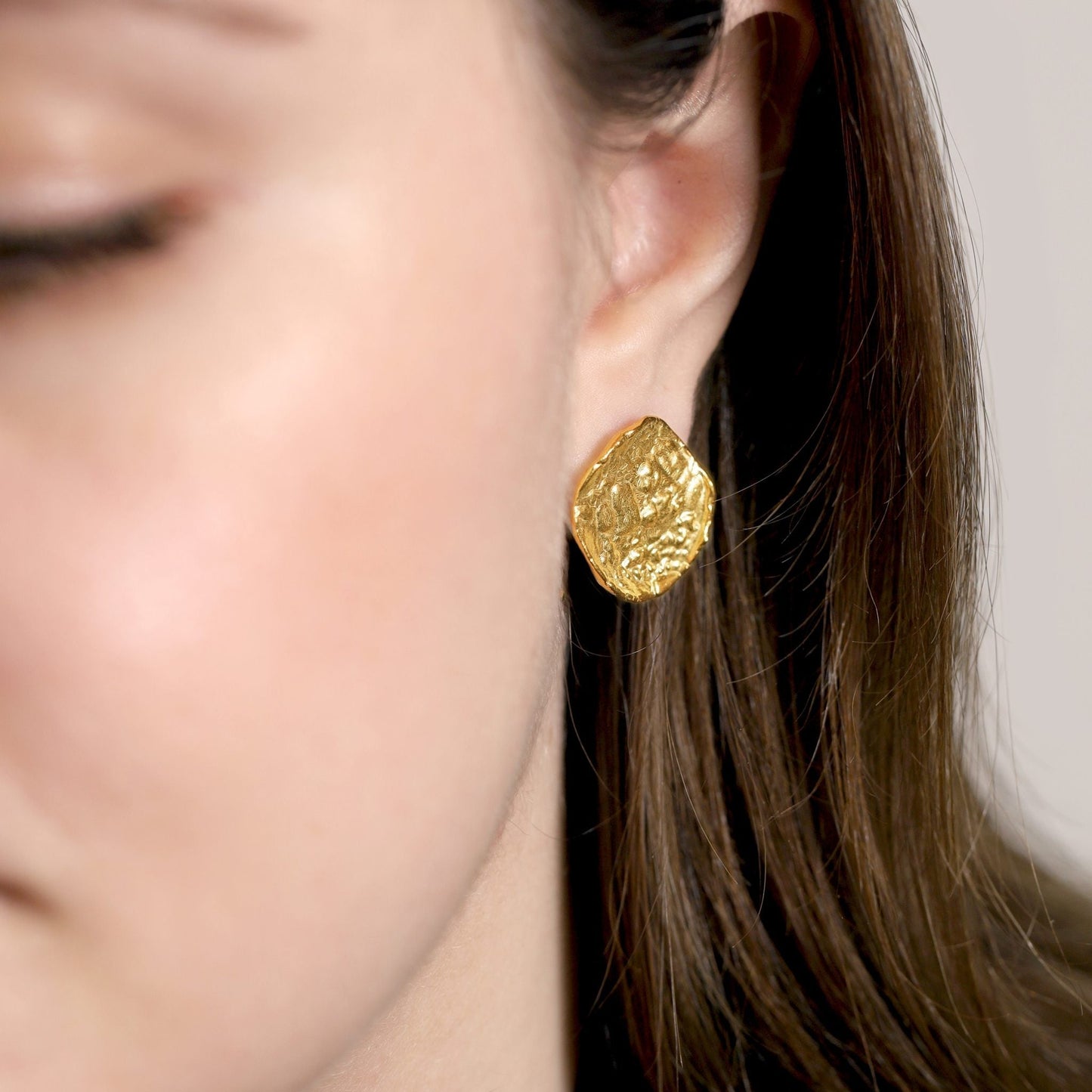 18ct Solid 1 Micron Gold Plated Sterling Silver Round Nugget Earrings PER3001 - FJewellery