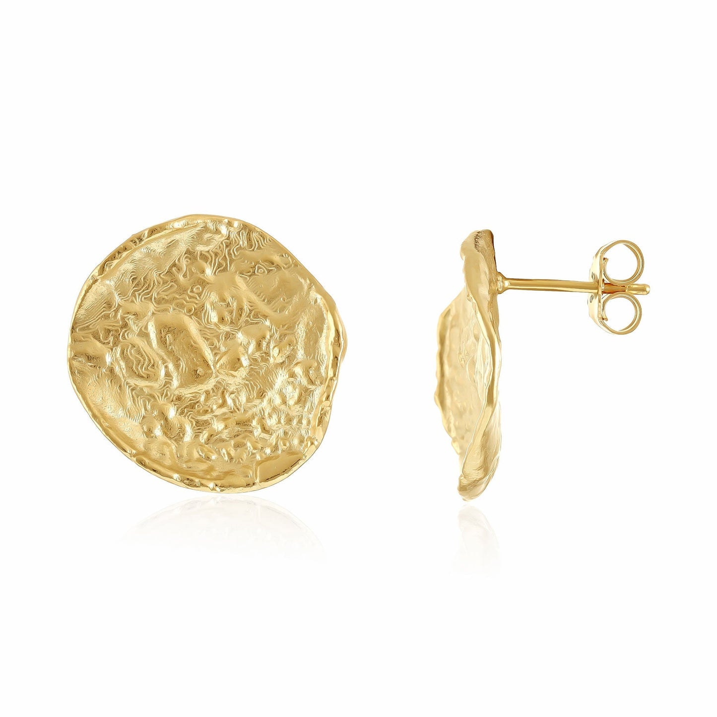 18ct Solid 1 Micron Gold Plated Sterling Silver Round Nugget Earrings PER3001 - FJewellery
