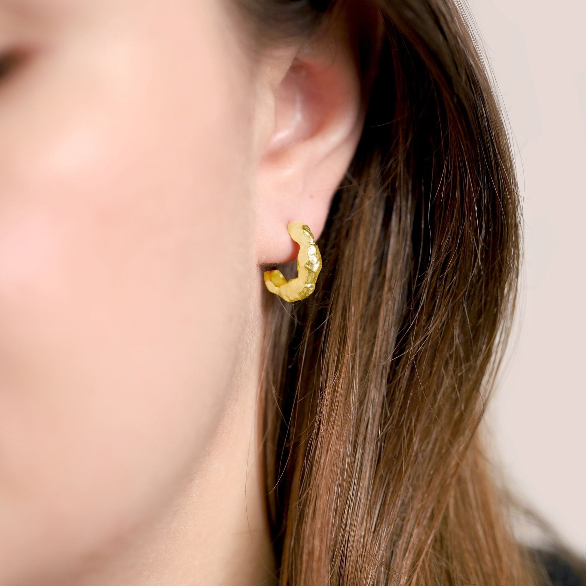 18ct Solid 1 Micron Gold Plated Sterling Silver Small Nugget Hoop Earring PER3005 - FJewellery