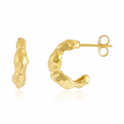 18ct Solid 1 Micron Gold Plated Sterling Silver Small Nugget Hoop Earring PER3005 - FJewellery