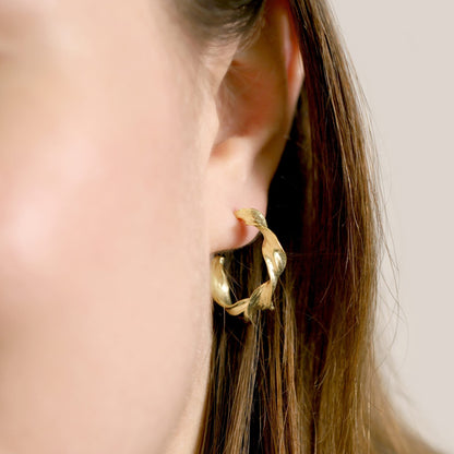 18ct Solid 1 Micron Gold Plated Sterling Silver Twisted Earrings PER3006 - FJewellery