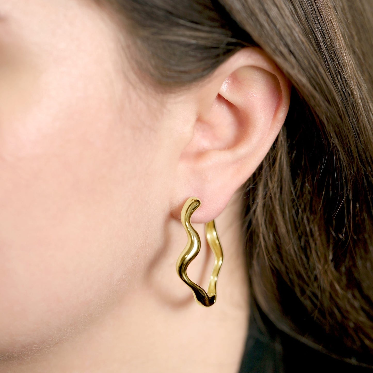 18ct Solid 1 Micron Gold Plated Sterling Silver Wavy Hoop Earrings PER3008 - FJewellery