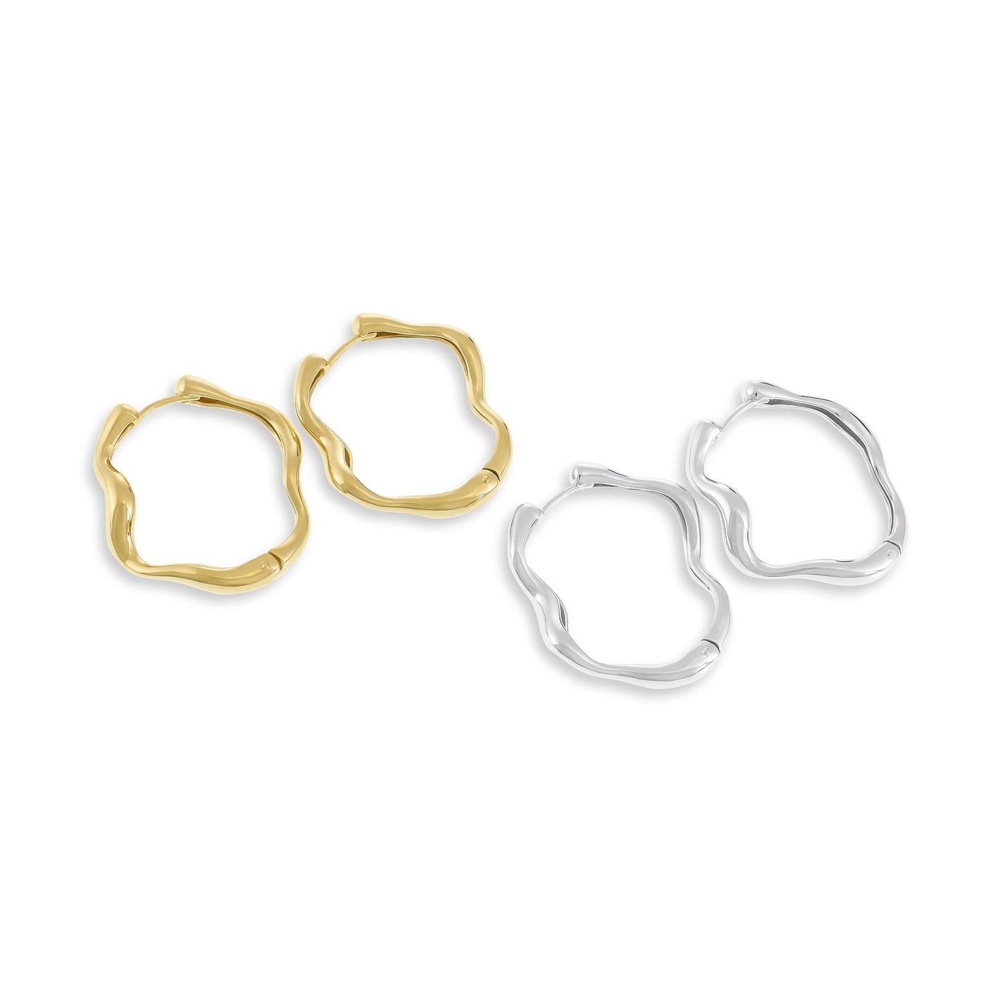 18ct Solid 1 Micron Gold Plated Sterling Silver Wavy Hoop Earrings PER3008 - FJewellery