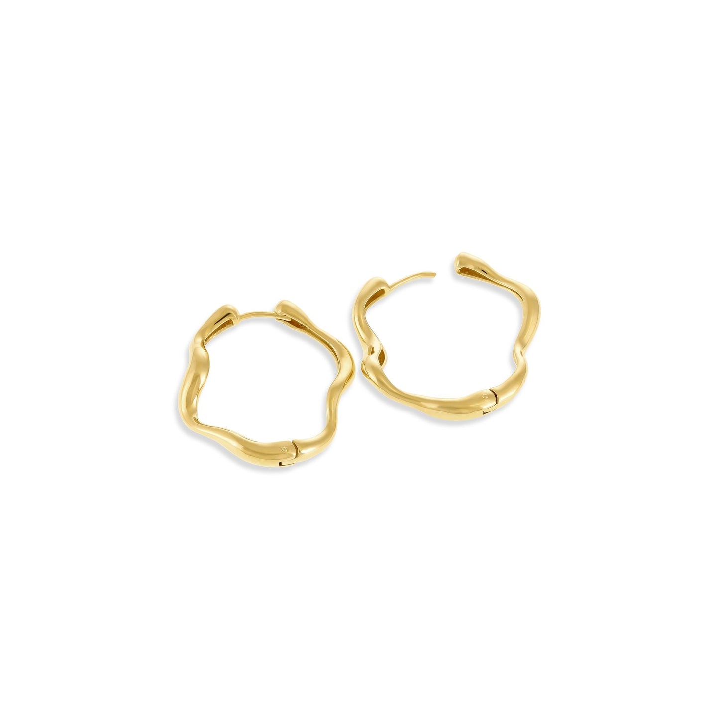 18ct Solid 1 Micron Gold Plated Sterling Silver Wavy Hoop Earrings PER3008 - FJewellery