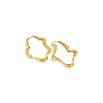 18ct Solid 1 Micron Gold Plated Sterling Silver Wavy Hoop Earrings PER3011 - FJewellery