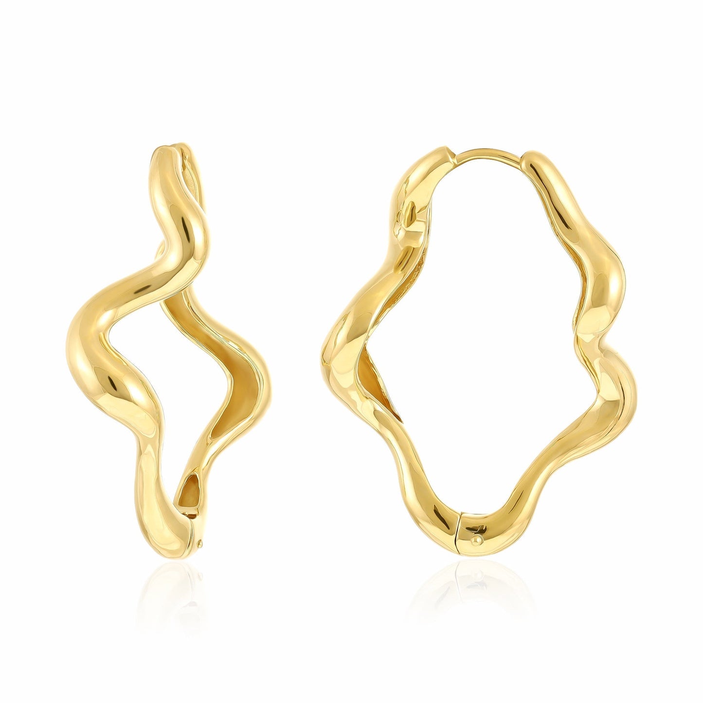 18ct Solid 1 Micron Gold Plated Sterling Silver Wavy Hoop Earrings PER3011 - FJewellery