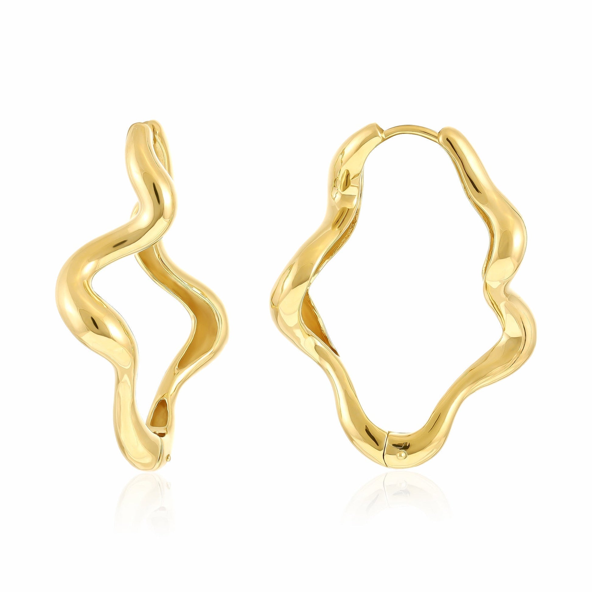 18ct Solid 1 Micron Gold Plated Sterling Silver Wavy Hoop Earrings PER3011 - FJewellery