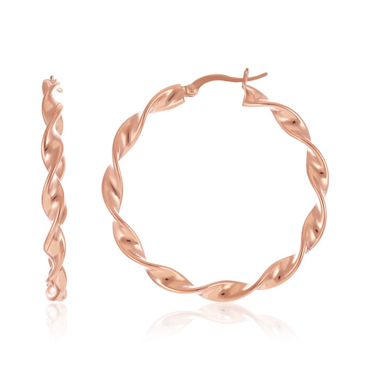 18ct Solid 1 Micron Rose Gold Plated 925 Sterling Silver Hoop Earrings PER2002 - FJewellery
