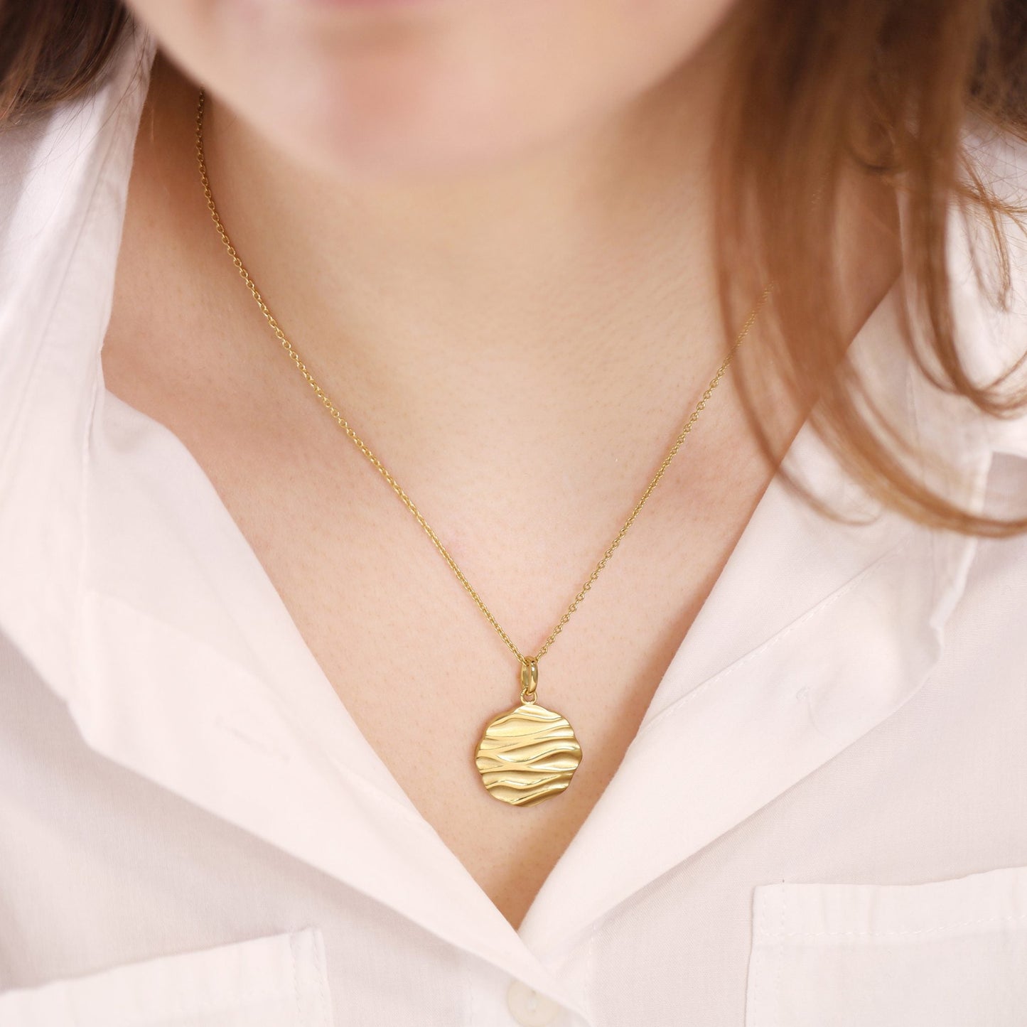 18ct Solid 3 Micron 925 Sterling Silver Hammered Disc Pendant PPD2008 - FJewellery