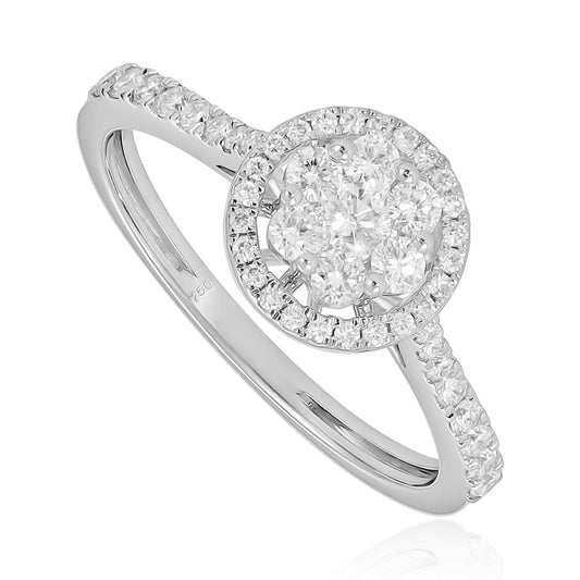 18ct White Gold Illusion Cluster Diamond Halo Engagement Ring 0.53ct - FJewellery