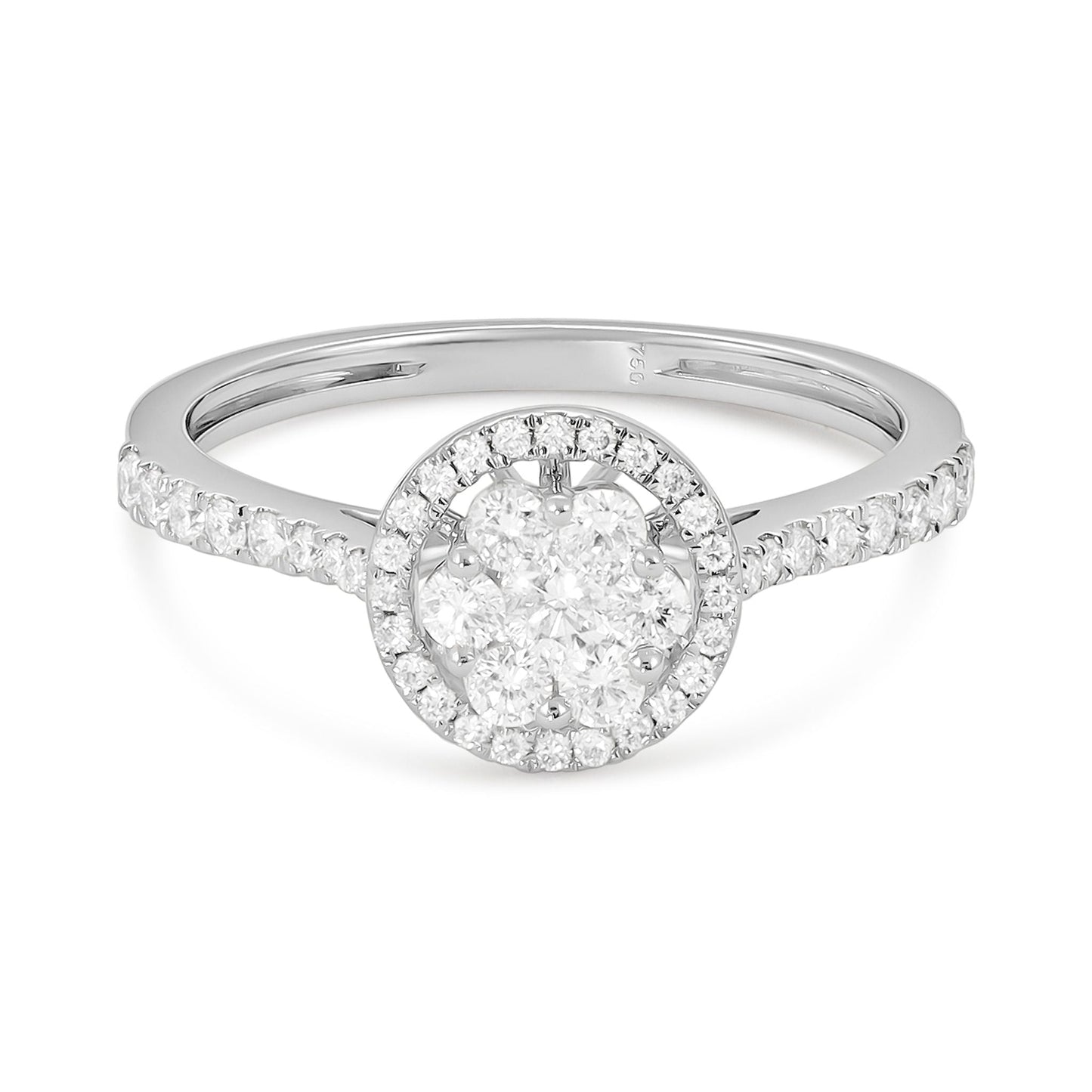 18ct White Gold Illusion Cluster Diamond Halo Engagement Ring 0.53ct - FJewellery