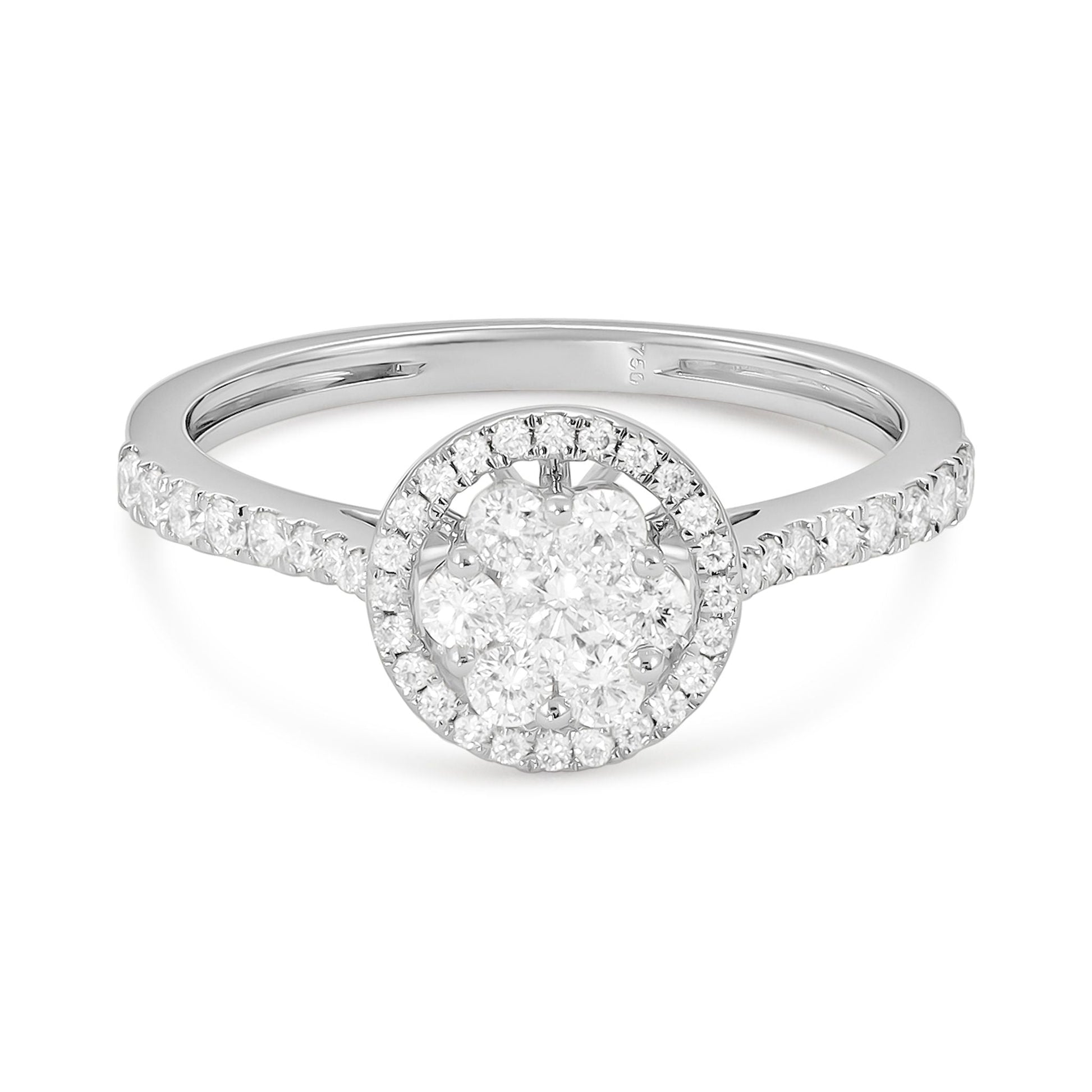 18ct White Gold Illusion Cluster Diamond Halo Engagement Ring 0.53ct - FJewellery