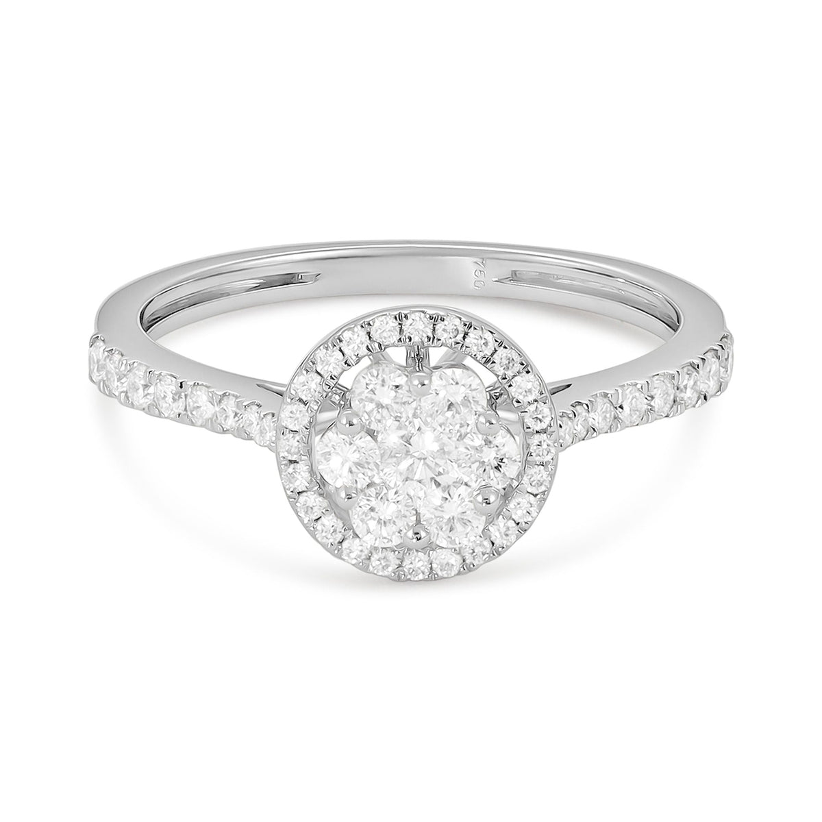 18ct White Gold Illusion Cluster Diamond Halo Engagement Ring 0.53ct - FJewellery