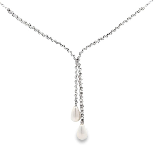 18ct white gold necklace with diamonds and pearls 02029333 - FJewellery
