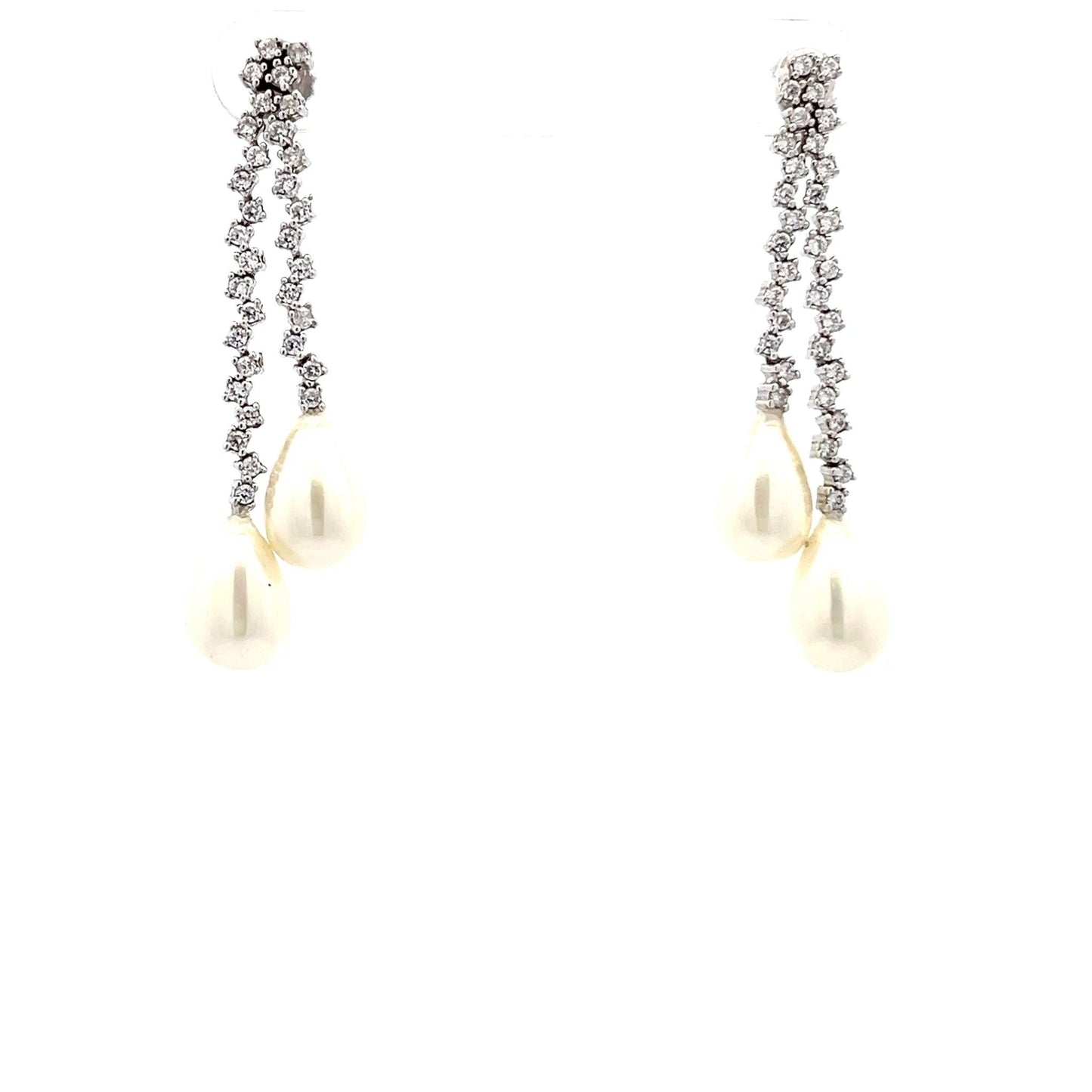 18ct White Gold Pre-Owned CZ Pearl Earrings - FJewellery