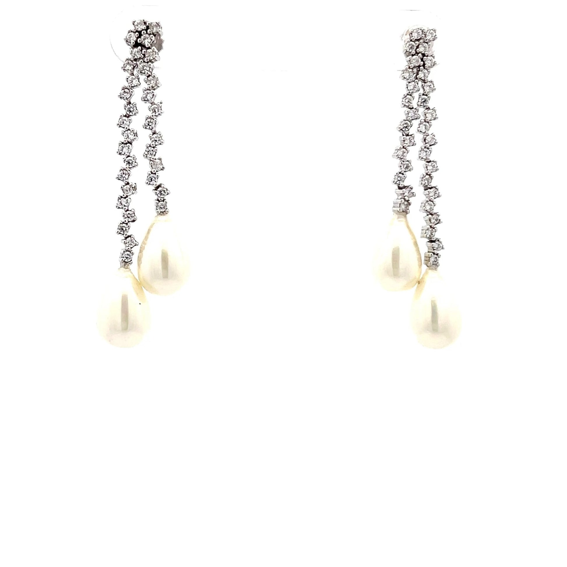 18ct White Gold Pre-Owned CZ Pearl Earrings - FJewellery