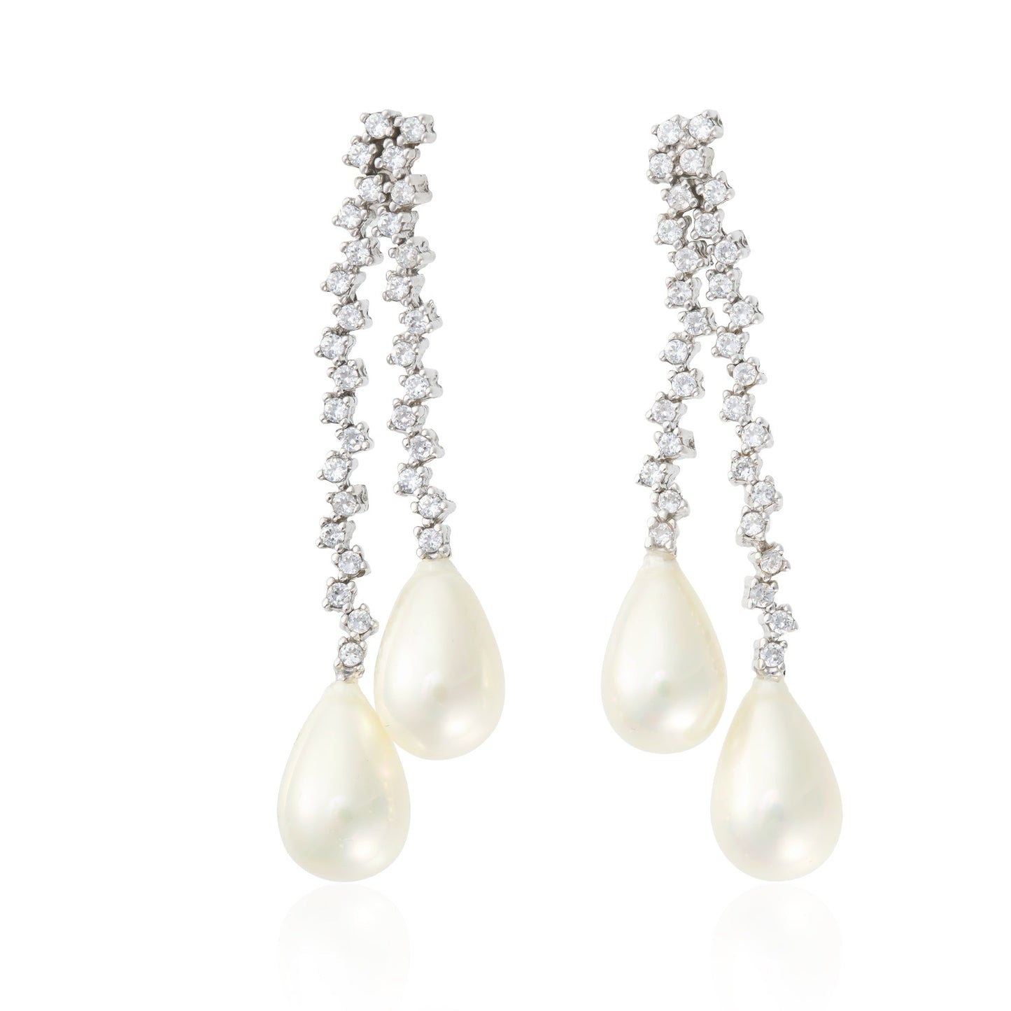 18ct White Gold Pre-Owned CZ Pearl Earrings - FJewellery