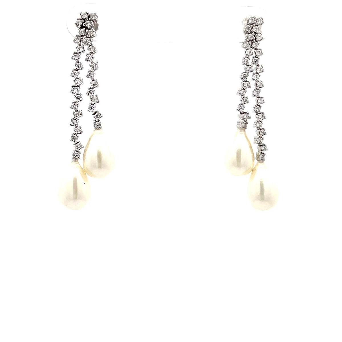 18ct White Gold Pre-Owned CZ Pearl Earrings - FJewellery