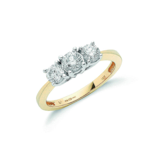 18ct Yellow Gold 1.00ct Diamond Trilogy Ring - FJewellery