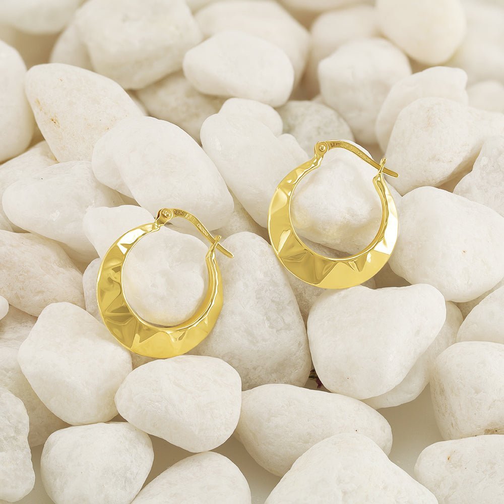 18ct Yellow Gold Faceted Creole Earrings PKP0014 - FJewellery