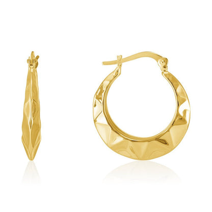 18ct Yellow Gold Faceted Creole Earrings PKP0014 - FJewellery