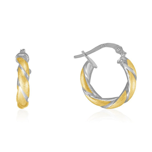 18ct Yellow & White Gold Twisted Creole Earrings TE0005 - FJewellery
