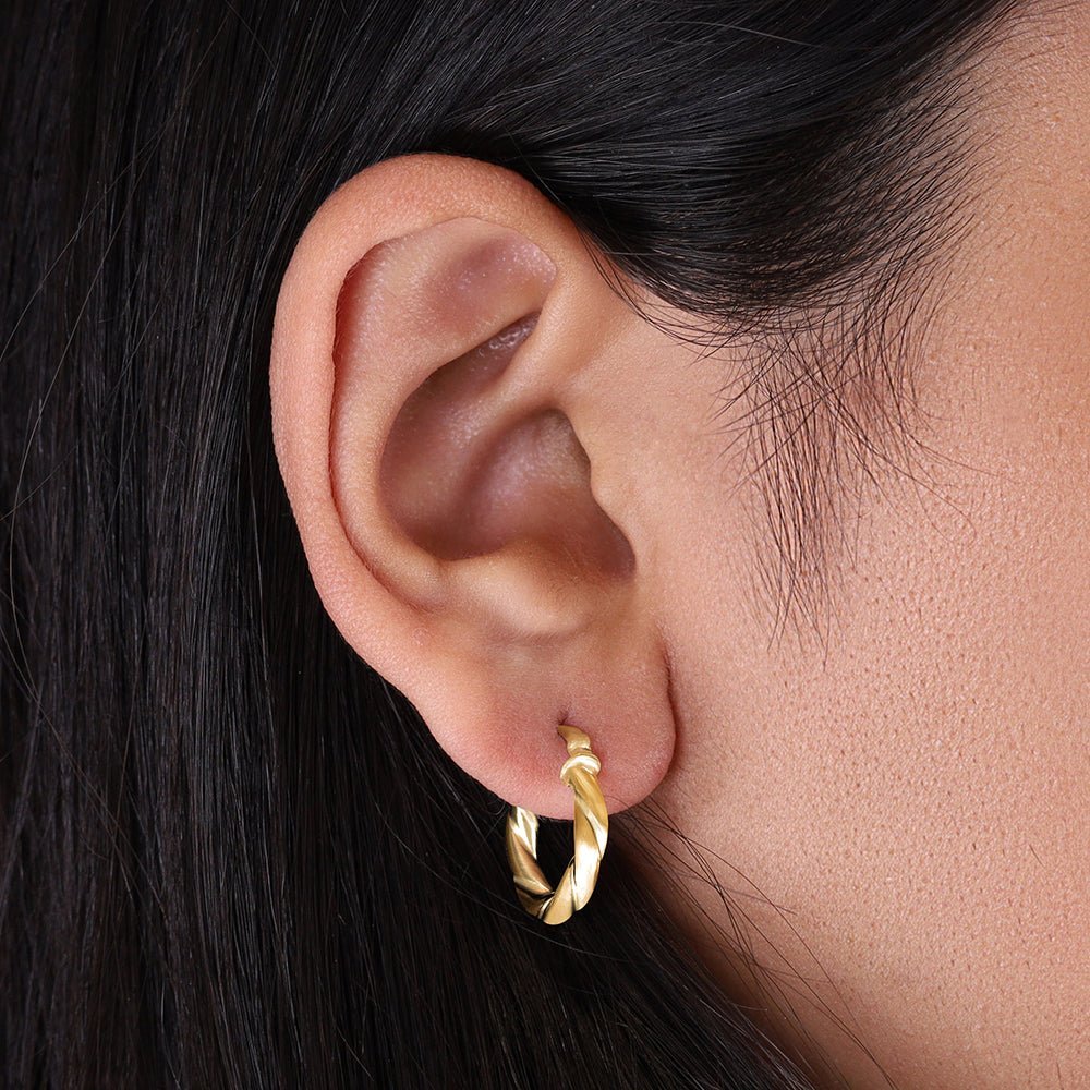 18ct Yellow & White Gold Twisted Creole Earrings TE0005 - FJewellery