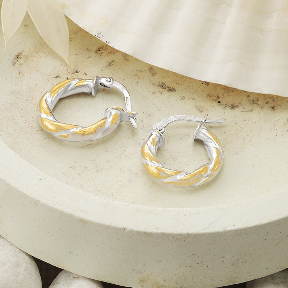 18ct Yellow & White Gold Twisted Creole Earrings TE0005 - FJewellery