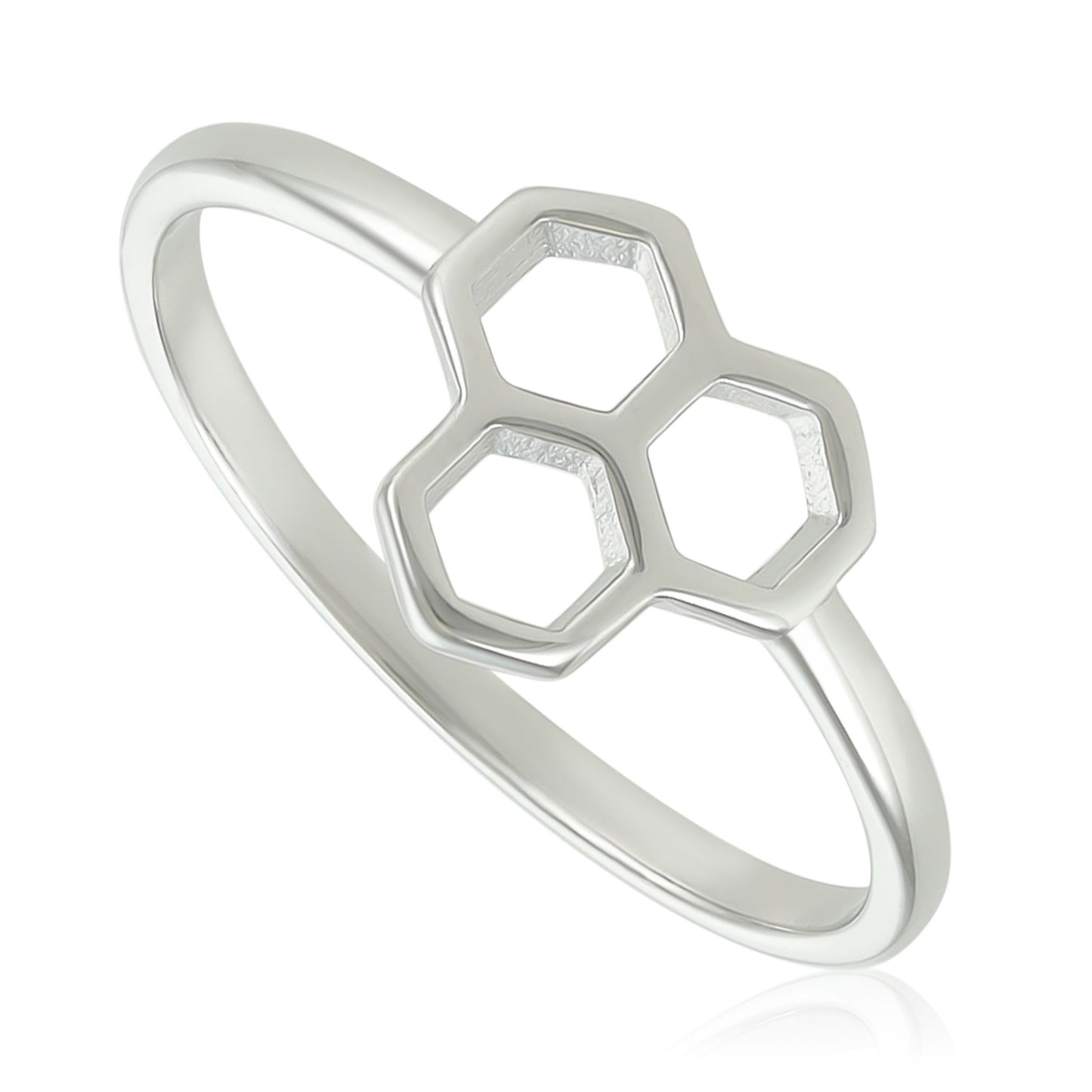 Rhodium Plated 925 Sterling Silver Honeycomb Ring