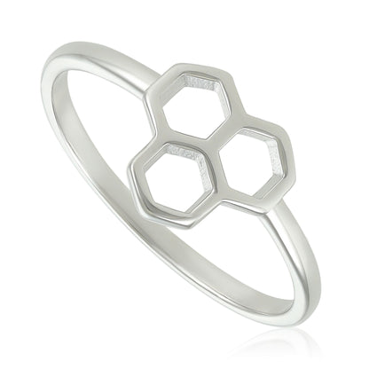 Rhodium Plated 925 Sterling Silver Honeycomb Ring