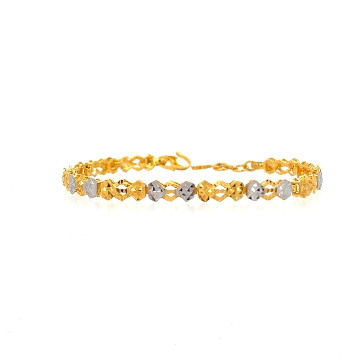 22ct Gold Bracelet with Alternating Clear Stone Detail - FJewellery
