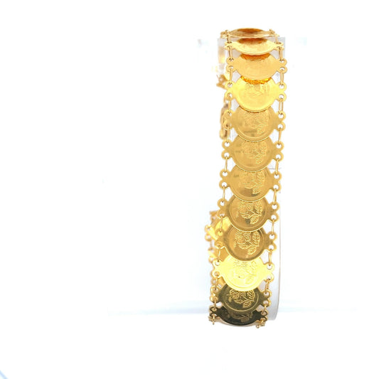 22ct Gold Bracelet with Floral Engraved Coin Links - FJewellery